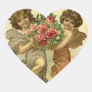 Oude victoriaanse Valentijnsdag, engelenrozen Hart Sticker