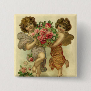 Oude Victoriaanse Valentijnsdag, engelenrozen Vierkante Button 5,1 Cm