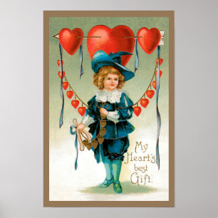 Oude Victoriaanse Valentijnsdag, Jongen met Hartje Poster