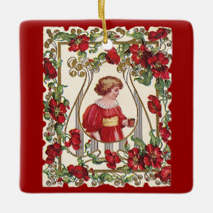 Oude victoriaanse Valentijnsdag kind met rozen Keramisch Ornament