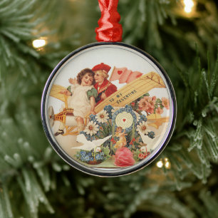 Oude Victoriaanse Valentijnsdag, Kinderen in Vlieg Metalen Ornament