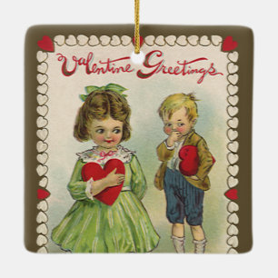 Oude Victoriaanse Valentijnsdag, verlegen kinderen Keramisch Ornament