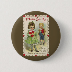 Oude victoriaanse Valentijnsdag, verlegen kinderen Ronde Button 5,7 Cm