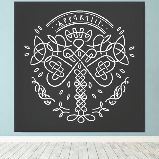Oude Viking Keltische Knoopwerk - Boom van het Lev Canvas Afdruk (Insitu (Houten vloer))