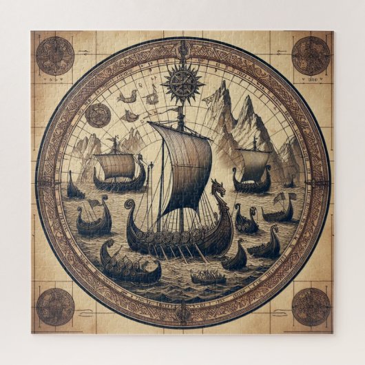 Oude Vikingzeilschepen 4 Legpuzzel (Verticaal)