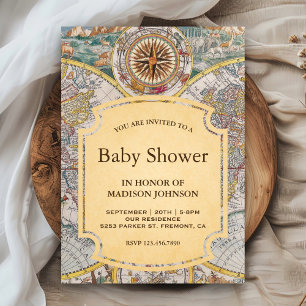 Oude Vintage Kompas Wereldkaart Baby Shower Kaart