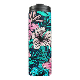 Oude Vintage Tropische bloemen en bladeren Kunst Thermosbeker