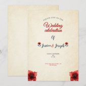 oude vintage trouwkaart uitnodiging Rode rozen (Voorkant / Achterkant)