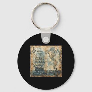 Oude vintage zeekaart piratenschip zeilboot zee  sleutelhanger
