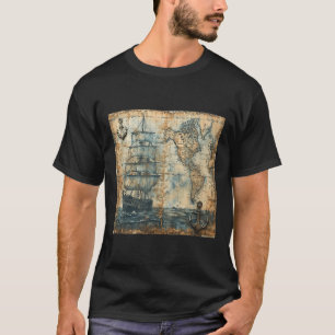 Oude vintage zeekaart piratenschip zeilboot zee t-shirt