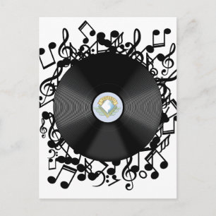 Oude vinylplaat en muzieknoten briefkaart