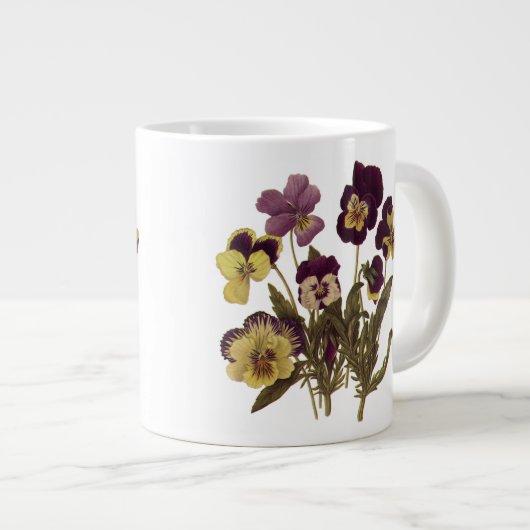 Oude viooltjes in bloei, bloementuin bloemen extra grote mok (Voorkant rechts)