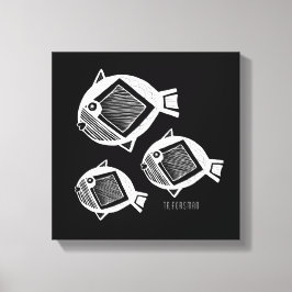 Oude vis witte inkt zwart canvas