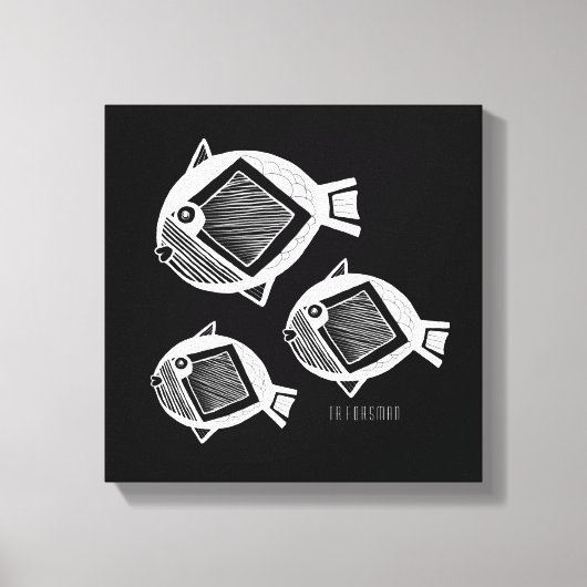 Oude vis witte inkt zwart canvas (Voorkant)