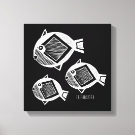 Oude vis witte inkt zwart canvas afdruk