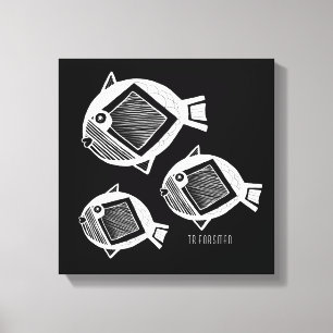 Oude vis witte inkt zwart canvas afdruk