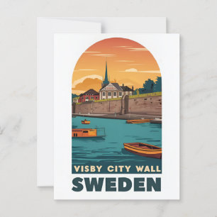 Oude Visby Stadsmuur Ansichtkaart – Retro Zweeds Briefkaart