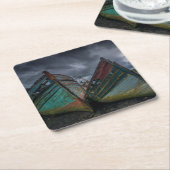 Oude Vissende boten Vierkante Kartonnen Onderzetter (Schuin)