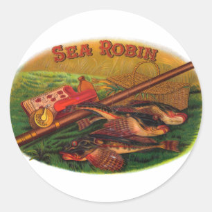 Oude vistuig sigarenlabelkunst, Sea Robin Ronde Sticker