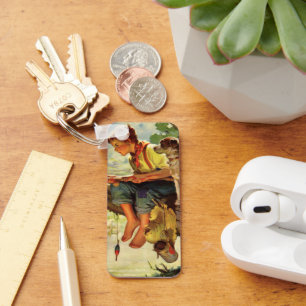 Oude visvangst, Jongen met zijn puppy en wormen Sleutelhanger