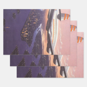 Oude vliegtuig boven Hudsonrivier, New York City Inpakpapier Vel