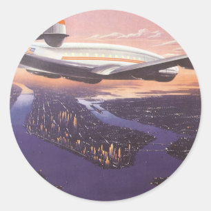 Oude vliegtuig boven Hudsonrivier, New York City Ronde Sticker