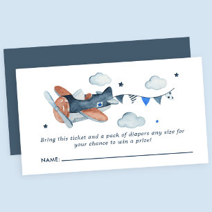 Oude vliegtuig wolken baby shower luier raffle informatiekaartje