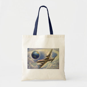 Oude vliegtuigen vliegen rond de wereld in wolken tote bag