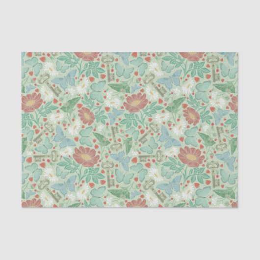 Oude vlinder sleutels witte madeliefjes licht tissuepapier (Voorkant)