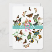 Oude vlinders, monogram, naam & bericht kaart (Voorkant)