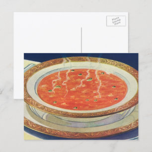 Oude voeding, warme kom tomatensoep met erwten briefkaart
