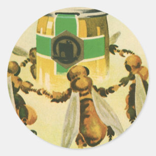 Oude Voedsel, Biologische Honing Bijen Dansende Po Ronde Sticker