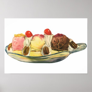 Oude Voedsel Desserts, Banaan Split Kersen Poster