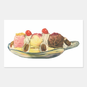 Oude Voedsel Desserts, Banaan Split Kersen Rechthoekige Sticker