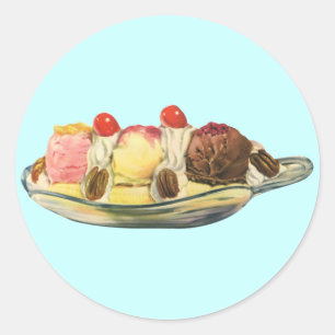 Oude Voedsel Desserts, Banaan Split Kersen Ronde Sticker