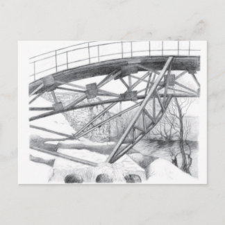 Oude voetbrug. Potloodtekening. Briefkaart