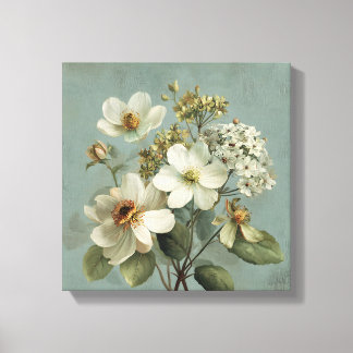 Oude vogels & bloemen blauwe canvasprint canvas afdruk