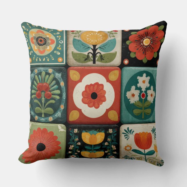 Oude Volken Bloemstuk Patchwork Worp Kussen (Voorkant)