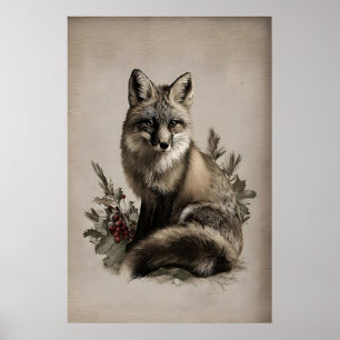 Oude vos Kerstprint, Rustieke Wildernis Poster