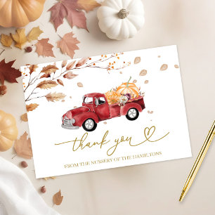 Oude vrachtwagen herfst babyshower bedankt kaart