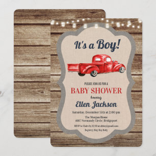 Oude vrachtwagen jongen baby shower uitnodiging