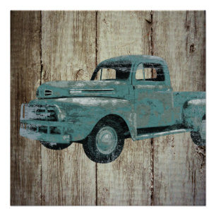 Oude vrachtwagen op Barn Wood Rustisch Poster Perfect Poster