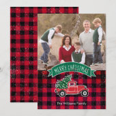 Oude vrachtwagen rode buffelplaid kerstkaart (Voorkant / Achterkant)