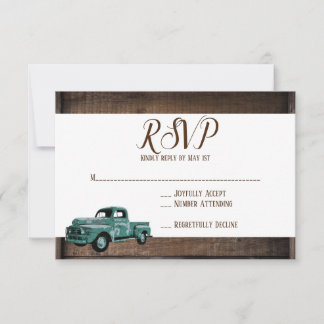  Oude Vrachtwagen Rustic Barn Wood Wedding RSVP Kaartje