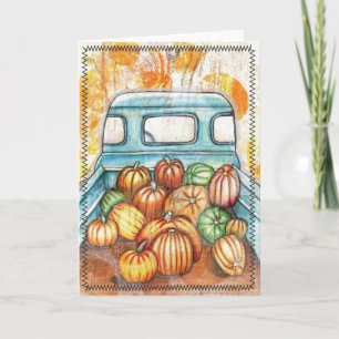 Oude vrachtwagen vol met pompoenen Notecard Kaart