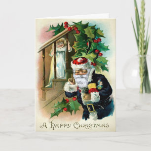 Oude vreemde Kerstman en griezelig kind kerstkaart Feestdagen Kaart