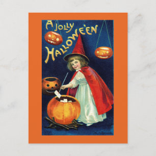 Oude vrolijke Halloween-meisjestover-postkaart Briefkaart