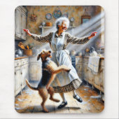 Oude vrouw dansen met hond muismat (Voorkant)