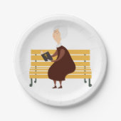 Oude vrouw die de bijbel leest papieren bordje (Voorkant)