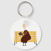 Oude vrouw die de bijbel leest sleutelhanger (Achterkant)